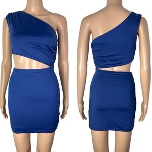Revolve x Superdown Eliza Cut Out One Shoulder Blue Bodycon Sexy Mini Dress